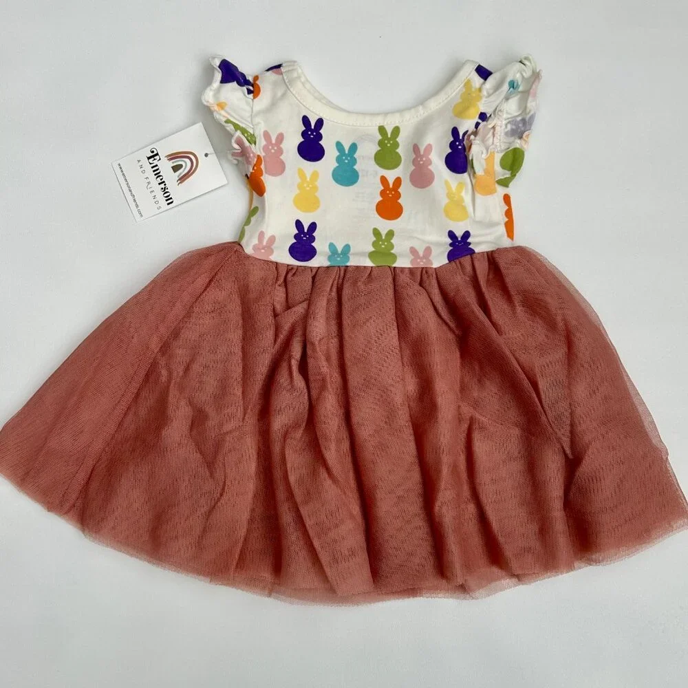 NWT Emerson & Friends Easter Bunny Peeps Tulle Dress Baby Girl 3-6M 6-12M